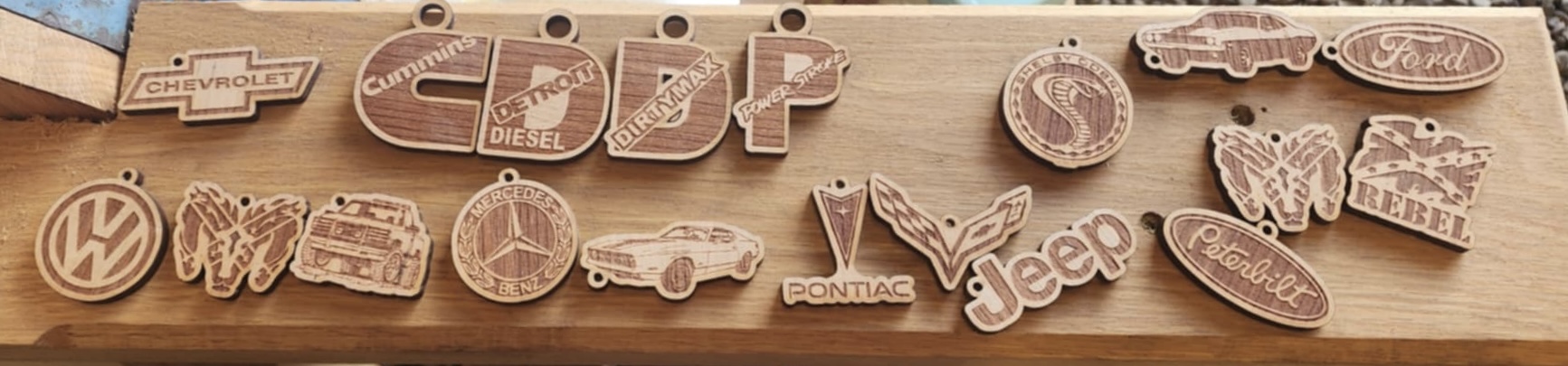 Custom lasered wood automotive designs